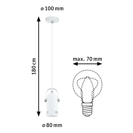 Paulmann 79767 - Lustre suspenso em cabo LAVEA, LED 1xE27/8W, 230V, branco