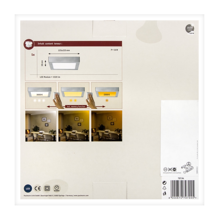 Paulmann 79794 - LED/13W Iluminação de teto CARPO 230V 2300/2500/3000K