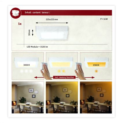 Paulmann 79796 - LED/13W Iluminação de teto CARPO 230V 2300-3000K