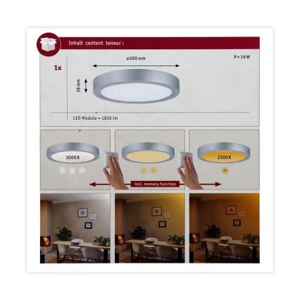 Paulmann 79798 - LED/16W Iluminação de teto CARPO 230V 2300/2500/3000K