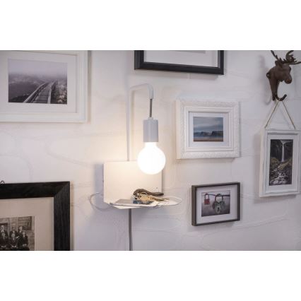Paulmann 79812 - 1xE27/40W Aplique de parede com prateleira e porta USB CALVANI 230V branco