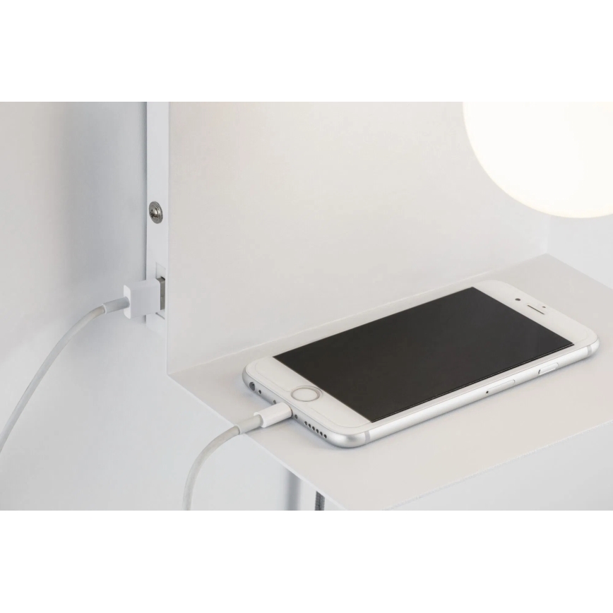 Paulmann 79812 - 1xE27/40W Aplique de parede com prateleira e porta USB CALVANI 230V branco