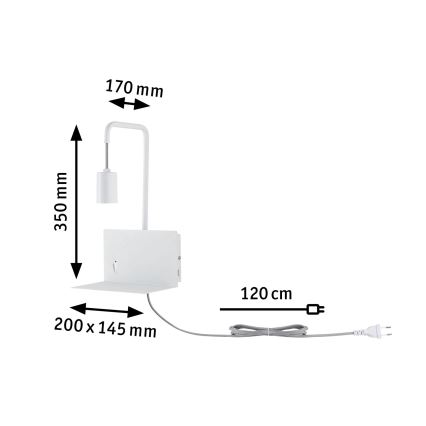 Paulmann 79812 - 1xE27/40W Aplique de parede com prateleira e porta USB CALVANI 230V branco