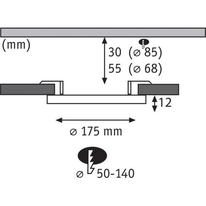 Paulmann 79965 - Candeeiro LED de teto encastrado para casa de banho AREO, 13W, IP44, regulável, 230V, Ø 17,5 cm, preto