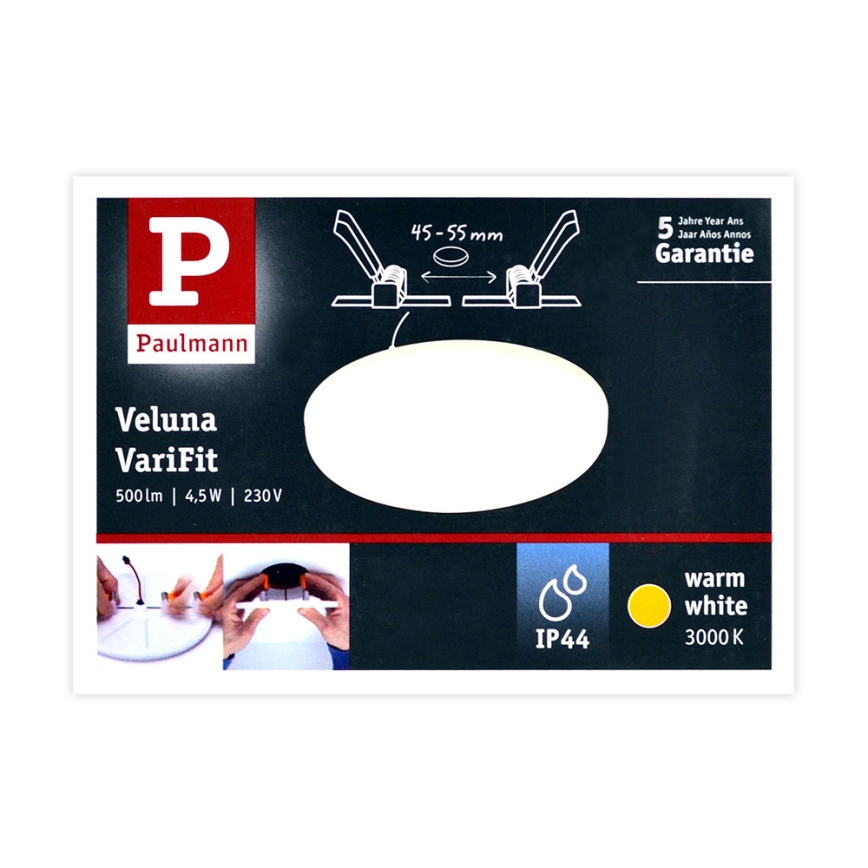 Paulmann 92387 - LED/4,5W IP44 Luz encastrada de casa de banho VARIFIT 230V