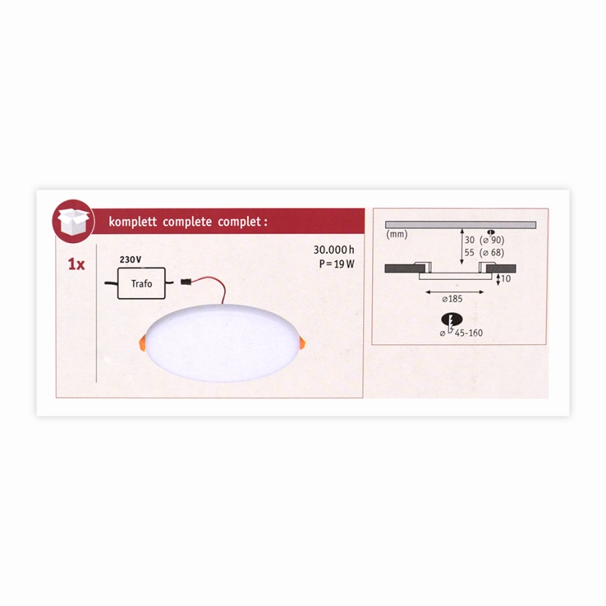 Paulmann 92389 - LED/17W IP44 Luz encastrada de casa de banho VARIFIT 230V