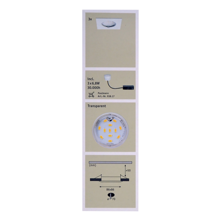 Paulmann 92760 - CONJUNTO com 3xLED/6,8W para casa de banho COIN 230V IP44