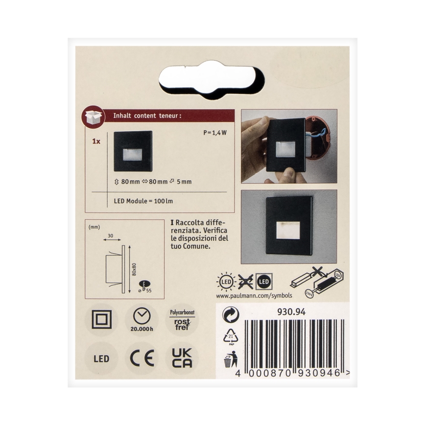 Paulmann 93094 - LED/1,2W Luminária de escada EDGE 230V