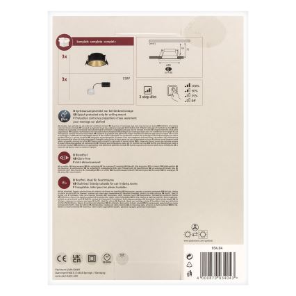 Paulmann 93404 - SADA 3xLED/6,5W IP44 Foco de encastrar de casa de banho com regulação COLE 230V