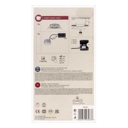 Paulmann 93483 - CONJUNTO 3xLED/6,5W IP23 Foco de encastrar de casa de banho com regulação NOVA 230V