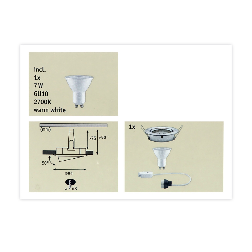 Paulmann 93603 - LED-GU10/7W IP23 Iluminação embutida de casa de banho com regulação NOVA 230V