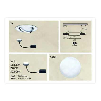 Paulmann 93867 - 1xLED/6,8W IP23 Iluminação embutida de casa de banho COIN 230V