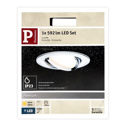 Paulmann 93867 - Luminária de encastrar para casa de banho COIN LED 6,8 W, IP23, 230 V