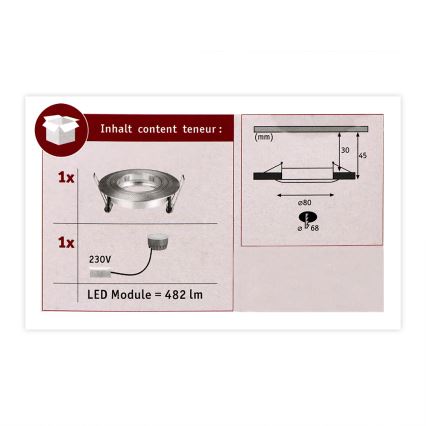 Paulmann 93967 - 1xLED/7W IP44 Iluminação de casa de banho com regulação COIN 230V