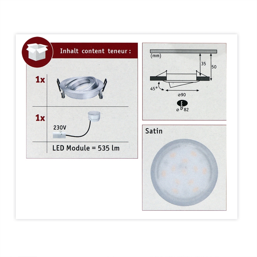 Paulmann 93983 - LED/6,8W IP23 Luz encastrada de casa de banho COIN 230V