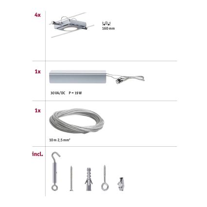 Paulmann 94107 - Kit 4x LED de 4,3 W, sistema completo de cabos MAC 230 V, acabamento cromado mate