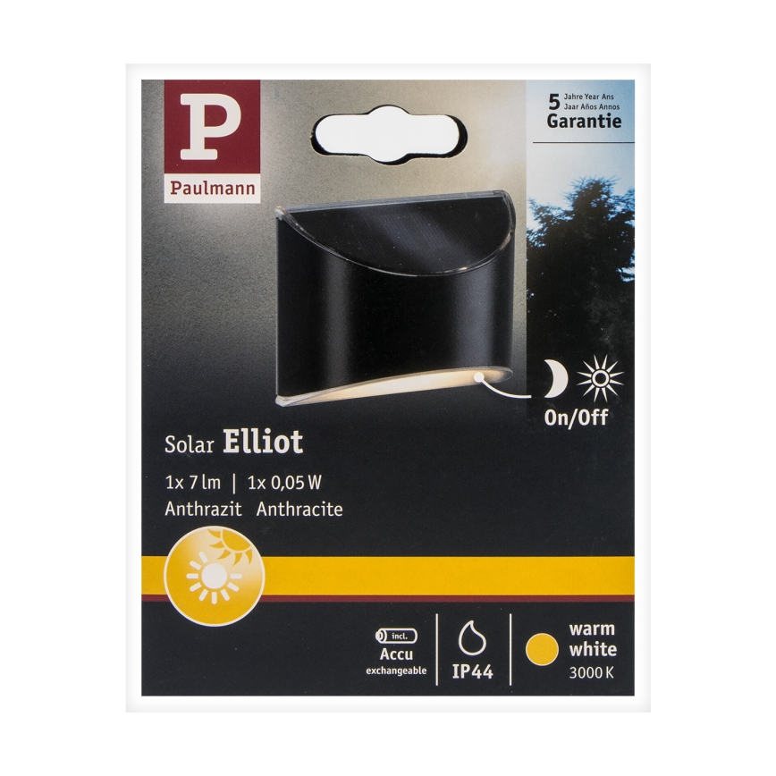 Paulmann 94233 - LED/0,05W IP44 Luminária de parede solar ELLIOT 1,2V 400 mAh