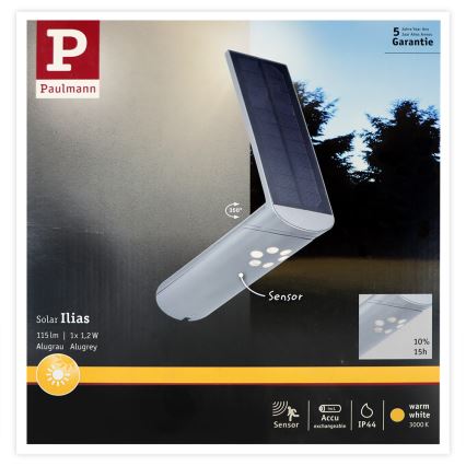 Paulmann 94261 - LED/1,2W IP44 Luminária de parede solar com sensor ILIAS 3,7V 1800 mAh