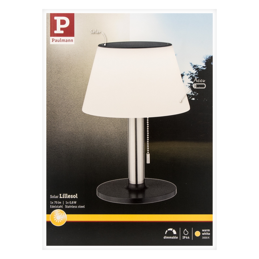 Paulmann 94309 - LED/0,8W IP44 Regulação solar candeeiro LILLESOL 3,7V 2000 mAh