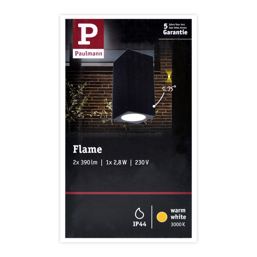 Paulmann 94328 - 2xLED/2,8W IP44 Iluminação de parede exterior FLAME 230V antracite