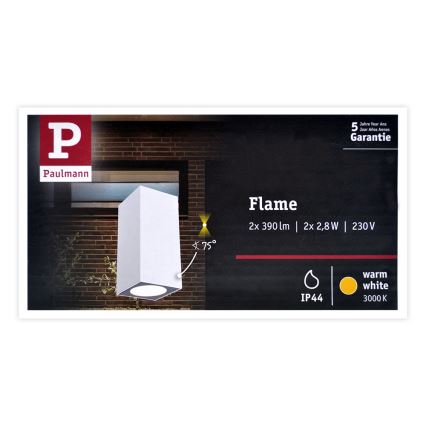 Paulmann 94330 - 2xLED/2,8W IP44 Iluminação de parede exterior  FLAME 230V branca