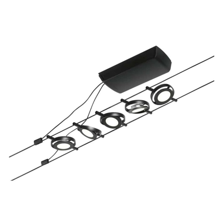 Paulmann 94418 - CONJUNTO 5xLED/4,5W Foco para sistema de cable ROUNDMAC 230V negro