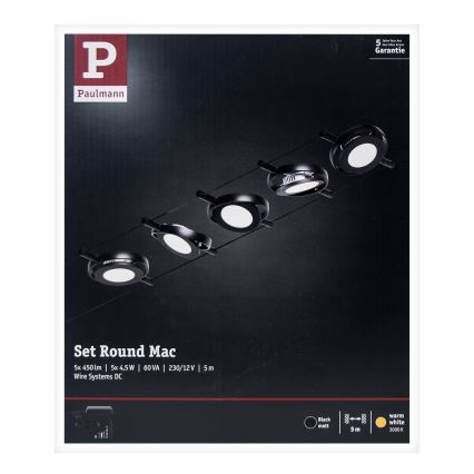Paulmann 94418 - KIT 5xLED/4,5W Sistema completo de suspensão por cabo ROUNDMAC 230V preto