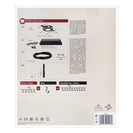 Paulmann 94418 - KIT 5xLED/4,5W Sistema completo de suspensão por cabo ROUNDMAC 230V preto