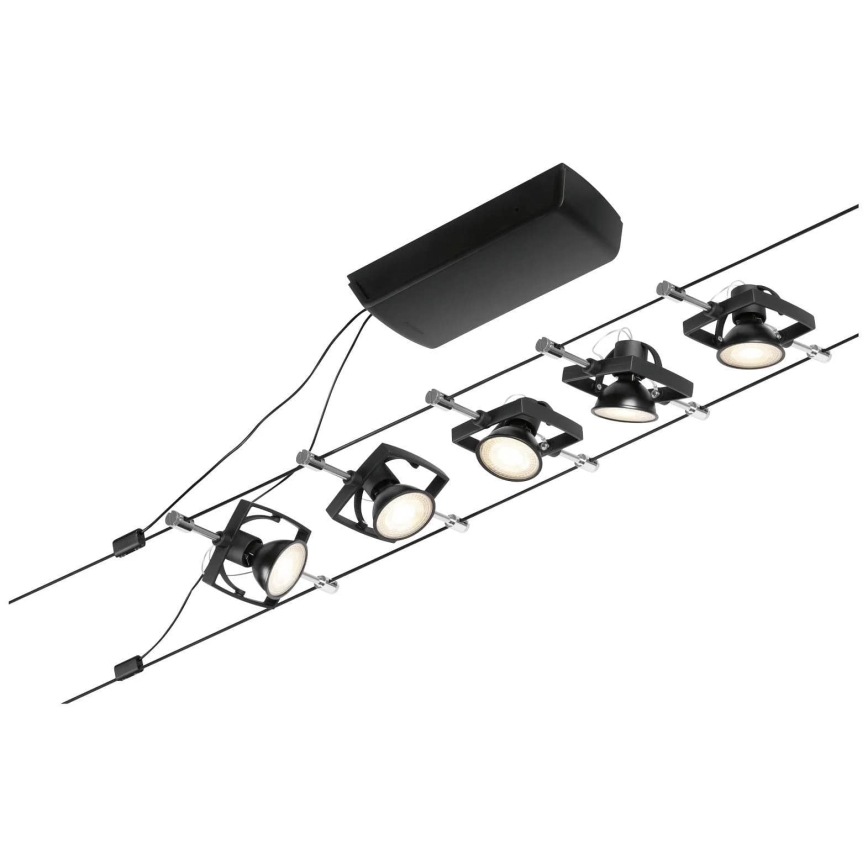 Paulmann 94434 - CONJUNTO 5xGU5,3/10W Luminária de focos para sistema de cabos MAC 230V preto