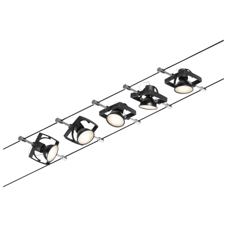 Paulmann 94434 - CONJUNTO 5xGU5,3/10W Luminária de focos para sistema de cabos MAC 230V preto