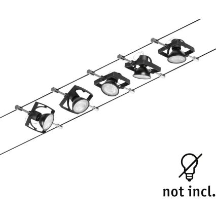 Paulmann 94434 - CONJUNTO 5xGU5,3/10W Luminária de focos para sistema de cabos MAC 230V preto