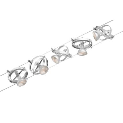 Paulmann 94436 - CONJUNTO 5xGU5,3/10W Luminária de focos para sistema de cabos CARDAN 230V cromo fosco