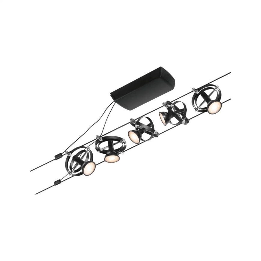 Paulmann 94440 - Conjunto com 5 lâmpadas GU5,3/10W para o sistema de cabos CARDAN 230V, preto