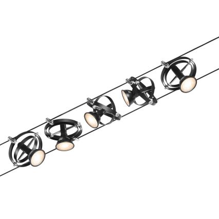 Paulmann 94440 - Conjunto com 5 lâmpadas GU5,3/10W para o sistema de cabos CARDAN 230V, preto