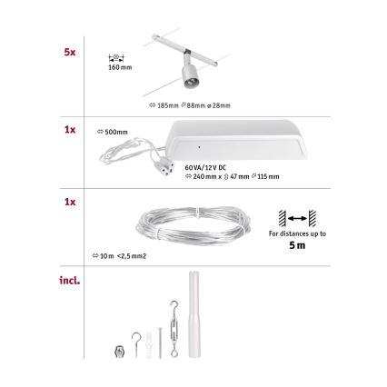 Paulmann 94442 - Kit 5xGU5,3/10W Sistema completo de cabos SALT 230V cromado mate
