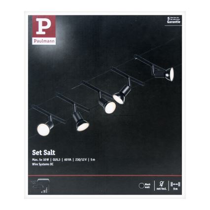 Paulmann 94446 - CONJUNTO 5xGU5,3/10W Luminária de focos para sistema de cabos SALT 230V preto