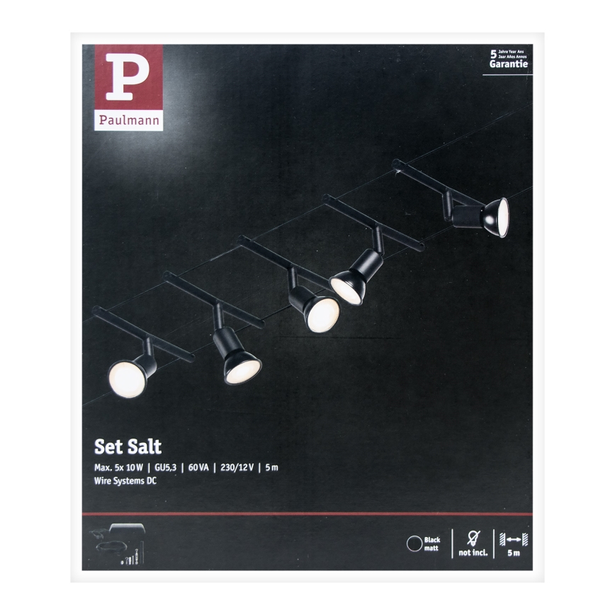 Paulmann 94446 - Kit 5xGU5,3/10W Sistema completo de suspensão por cabo SALT 230V preto