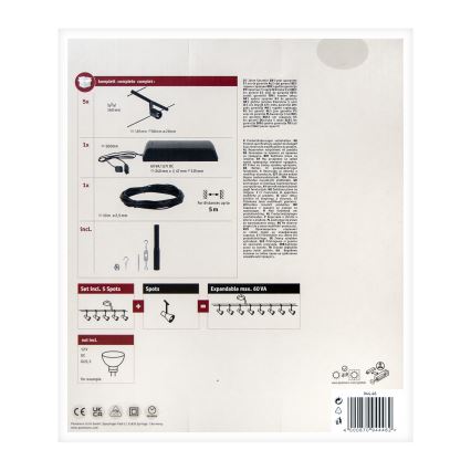 Paulmann 94446 - Kit 5xGU5,3/10W Sistema completo de suspensão por cabo SALT 230V preto