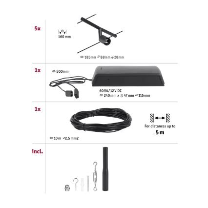 Paulmann 94446 - Kit 5xGU5,3/10W Sistema completo de suspensão por cabo SALT 230V preto
