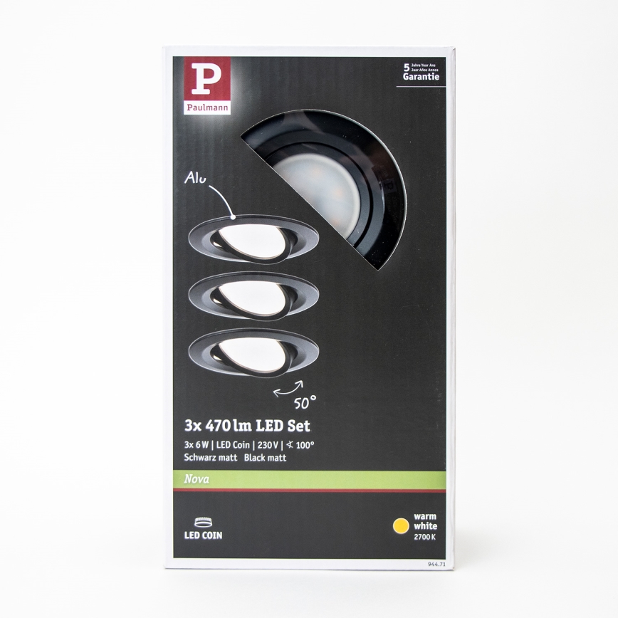 Paulmann 94471 - CONJUNTO 3xLED/6W IP23 Iluminação embutida de casa de banho NOVA 230V