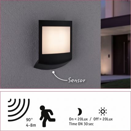 Paulmann 94513 - RGBW LED/8,2W IP44 Aplique de parede para exterior regulável com sensor de movimento e de crepúsculo PADEA 230V antracite