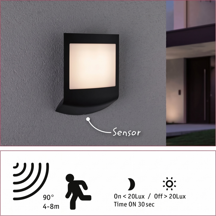 Paulmann 94513 - RGBW LED/8,2W IP44 Aplique de parede para exterior regulável com sensor de movimento e de crepúsculo PADEA 230V antracite