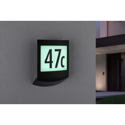 Paulmann 94513 - RGBW LED/8,2W IP44 Número de casa regulável com sensor de movimento e crepúsculo PADEA 230V antracite