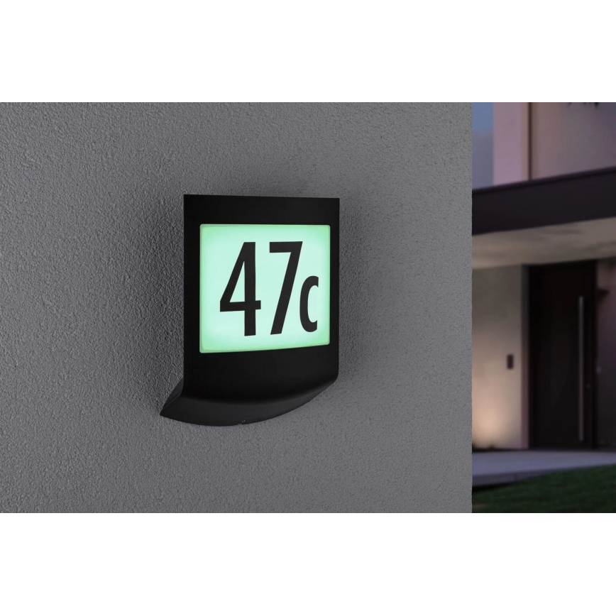 Paulmann 94513 - RGBW LED/8,2W IP44 Número de casa regulável com sensor de movimento e crepúsculo PADEA 230V antracite