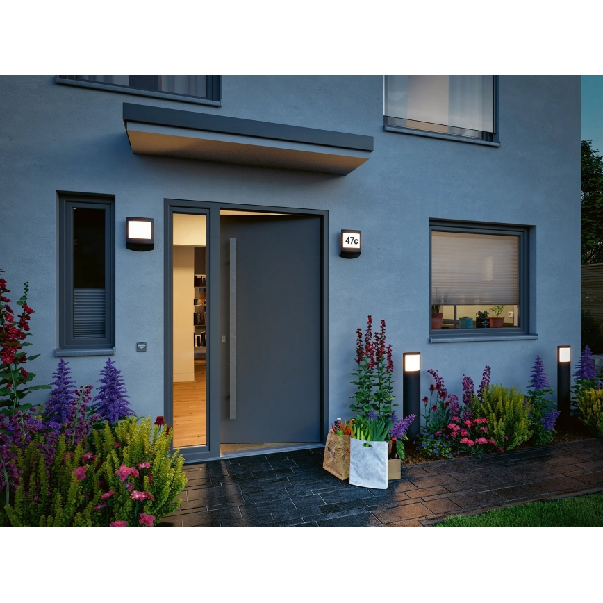 Paulmann 94514 - LED/8,5W IP44 Placa de número dimerizável com sensor de movimento e de crepúsculo PADEA 230V antracite