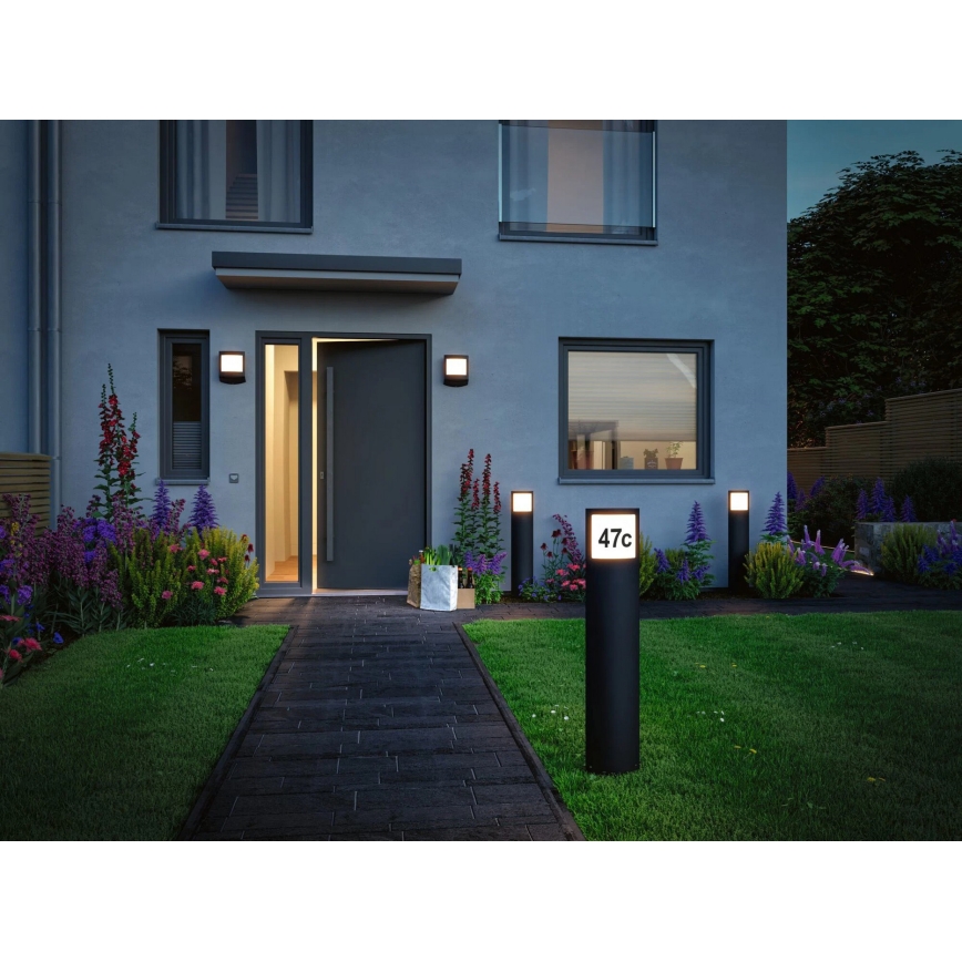 Paulmann 94514 - LED/8,5W IP44 Placa de número dimerizável com sensor de movimento e de crepúsculo PADEA 230V antracite
