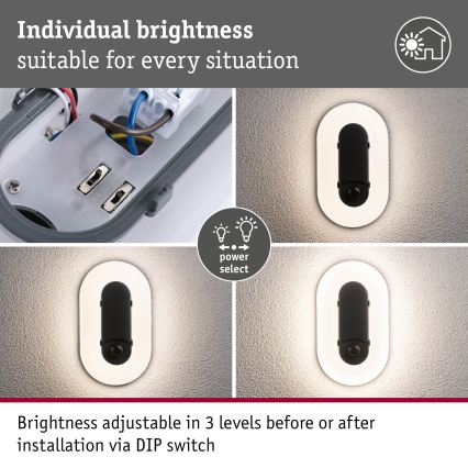 Paulmann 94958 - LED/18,5W IP65 Aplique de parede exterior regulável com sensor de movimento e sensor crepuscular ELUNOR 230V 2200/3000/4000K antracite