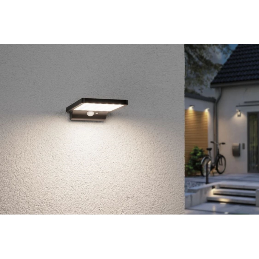 Paulmann 95393 - Luminária de parede solar LED/4W IP44 regulável com sensor SOLVEIG 3,7V 2000 mAh