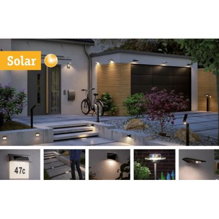 Paulmann 95393 - Luminária de parede solar LED/4W IP44 regulável com sensor SOLVEIG 3,7V 2000 mAh