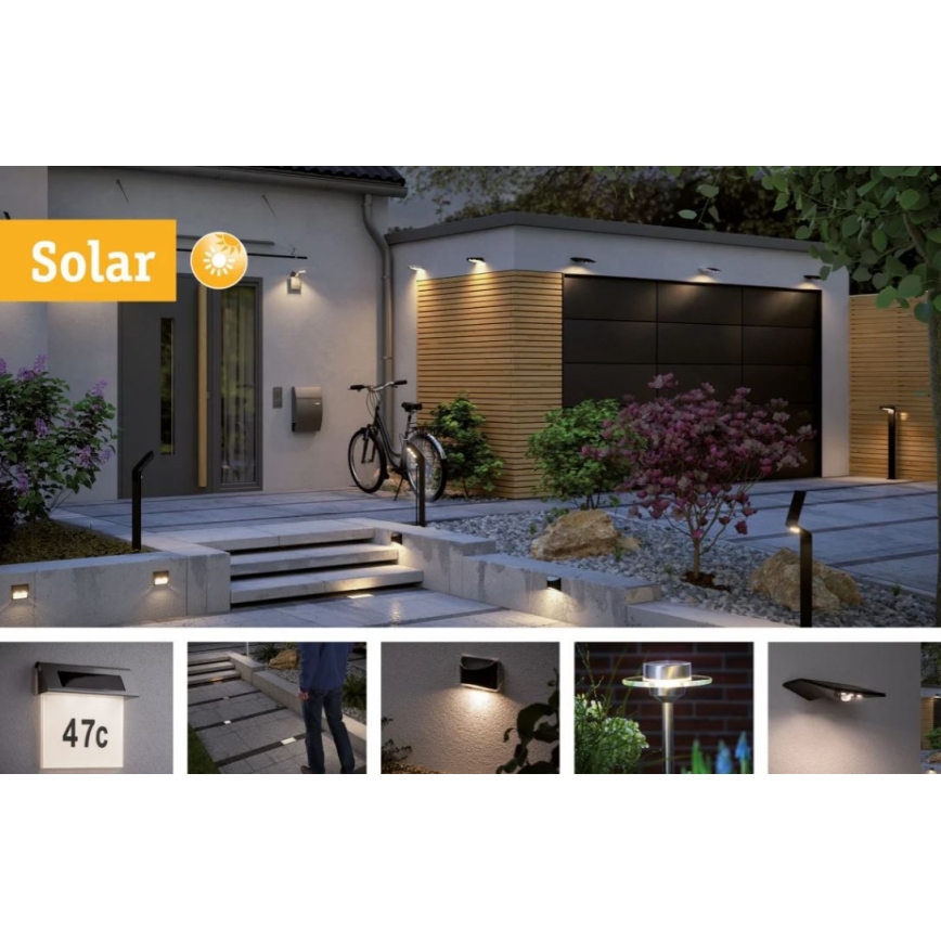 Paulmann 95393 - Luminária de parede solar LED/4W IP44 regulável com sensor SOLVEIG 3,7V 2000 mAh